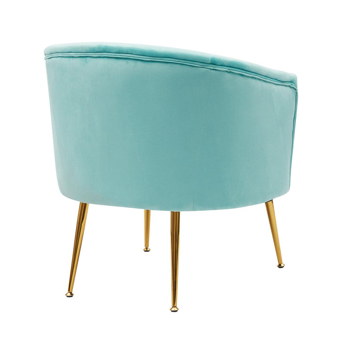 Velvet Accent Armchair Tub Chair With Gold Metal Legs, Cyan Blue