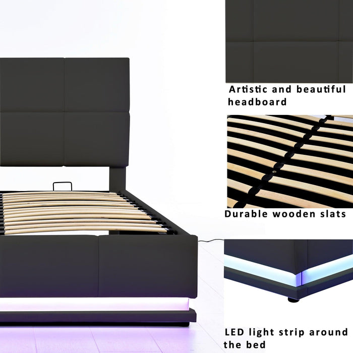 Tufted Upholstered Platform Bed with HydraulicStorage System,Queen Size PUStorage Bed with LED Lights and USB charger, Black