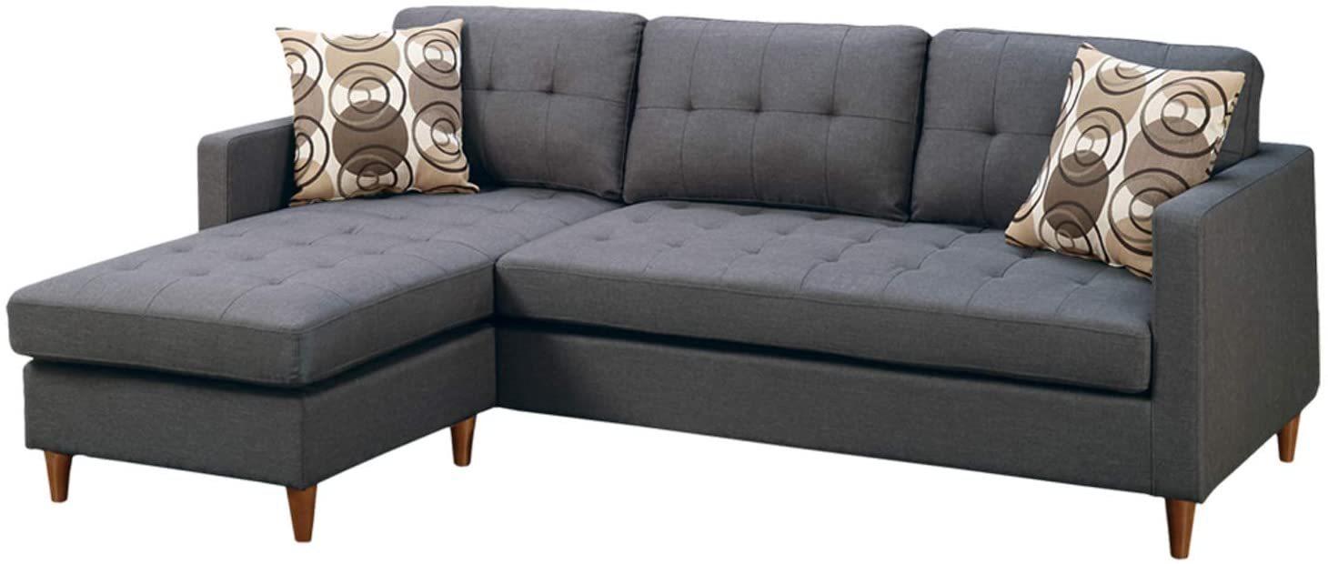 Blue Grey Polyfiber Sectional Sofa Living Room Furniture Reversible Chaise Couch Pillows Tufted Back Modular Sectionals