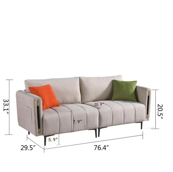 76.3 inch Sofa Couch,Modern Sofa Loveseat Furniture, Fabric Loveseats Couch with 2 Side Pockets, Deep Seat Sofa for Living Room, Bedroom, Apartment, Movable Back (RICE WHITE)