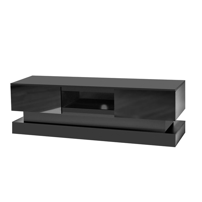 63inch BLACK morden TV Stand with LED Lights,high glossy front TV Cabinet,can be assembled in Lounge Room, Living Room or Bedroom,color:BLACK