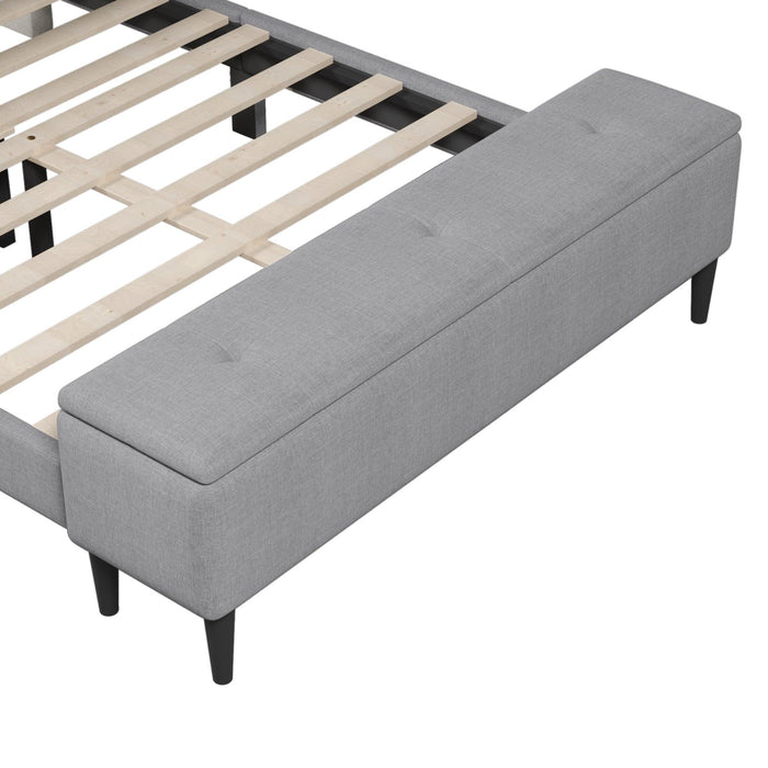 3 Pieces Gray Queen UpholsteredStorage Bed Frame withStorage Ottoman Bench and Two Nightstands