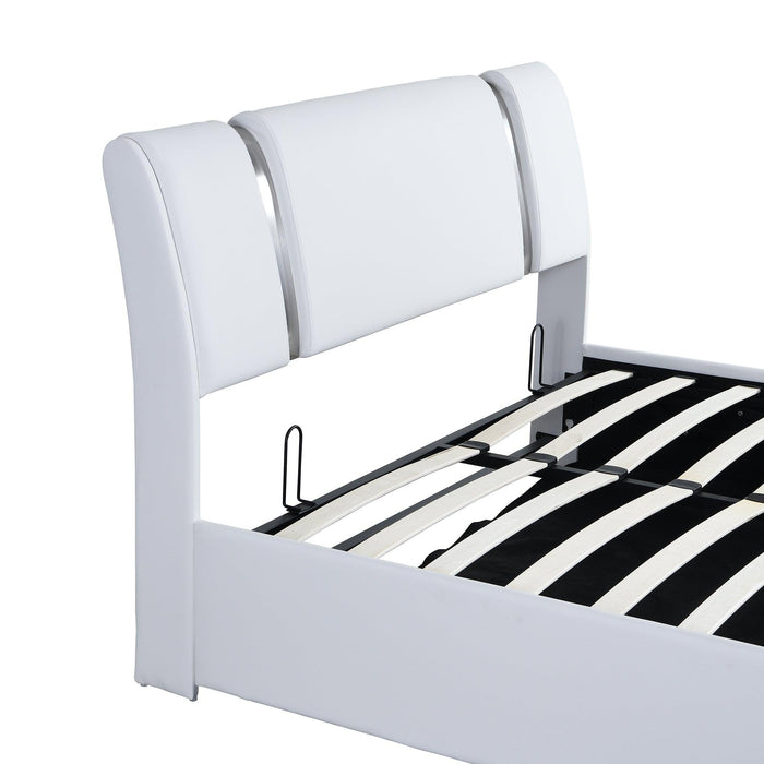 Queen Size Upholstered Faux Leather Platform bed with a HydraulicStorage System, White