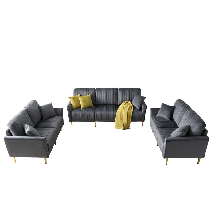 3 Pcs Sofa Loveseat Couch Set 3 Piece Living Room Set with 1 Piece Three Seat Sofa And 2 Piece Loveseat Sofas, seven throw pillows included, Grey Velvet