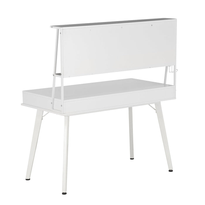 Techni Mobili Study Computer Desk withStorage & Magnetic Dry Erase White Board, White