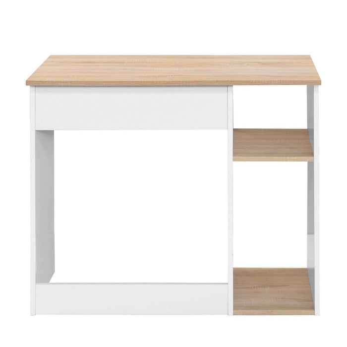 Full Wooden computer desk with 2 layers, 35.4" W x 18.9" D x 29.5" H, Oak & White