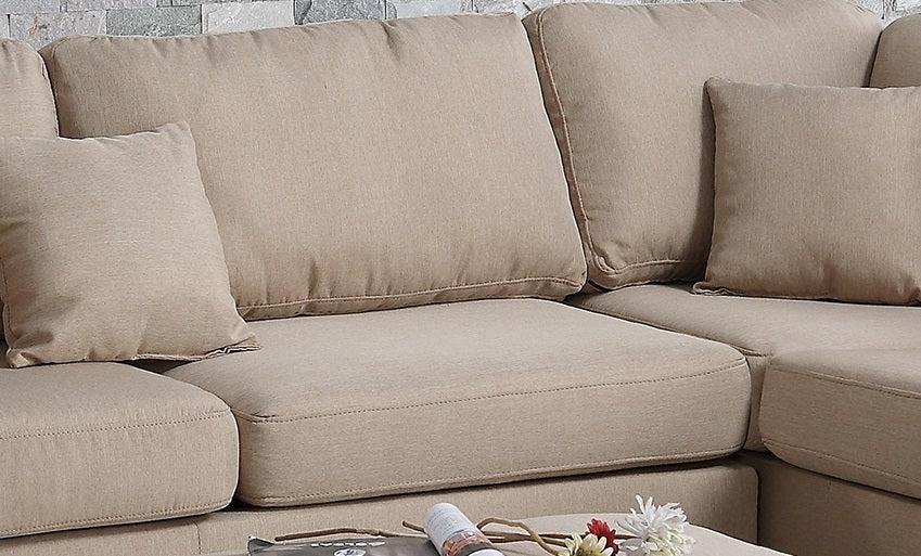 Sand Color 3pcs Sectional Living Room Furniture Reversible Chaise Sofa And Ottoman Polyfiber Linen Like Fabric Cushion Couch