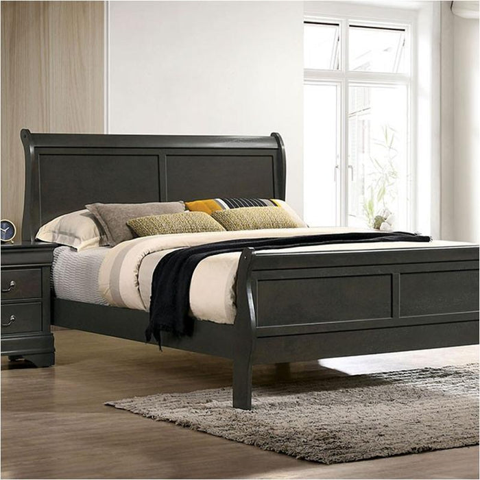 Classic Contemporary California King Size Bed Gray Louis Phillipe Solidwood 1pc Bed Bedroom Sleigh Bed