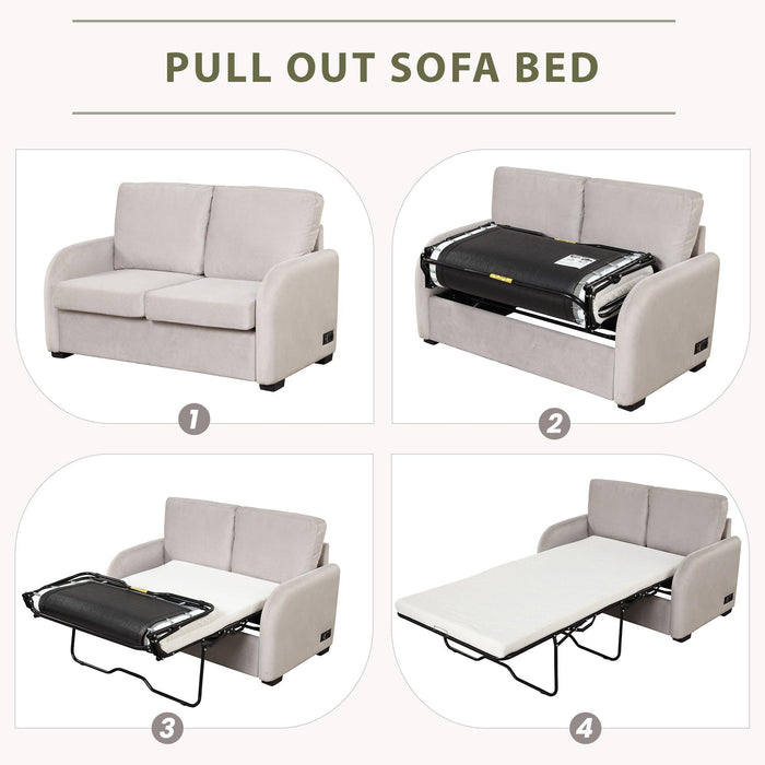 Pull Out Sofa Bed with USB Charging Port and 3-pin Plug,Sleeper Sofa Bed with Twin Size Mattress Pad,Loveseat Sleeper for Living Room,Small Apartment, Beige