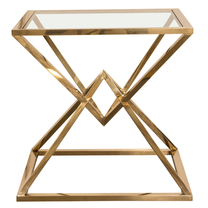 Aria Square Stainless Steel End Table w/ Polished Gold Finish Base & Clear, Tempered Glass Top by Diamond Sofa image