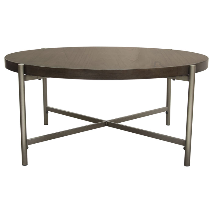Atwood 40" Round Cocktail Table w/ Grey Oak Veneer Top & Brushed Silver Metal Base by Diamond Sofa image