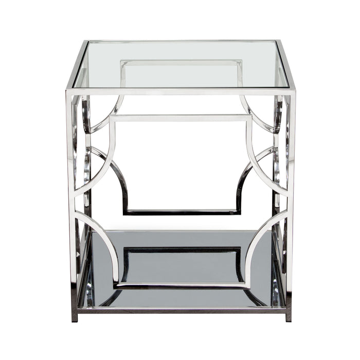 Avalon End Table with Clear Glass Top, Mirrored Shelf & Stainless Steel Frame by Diamond Sofa image