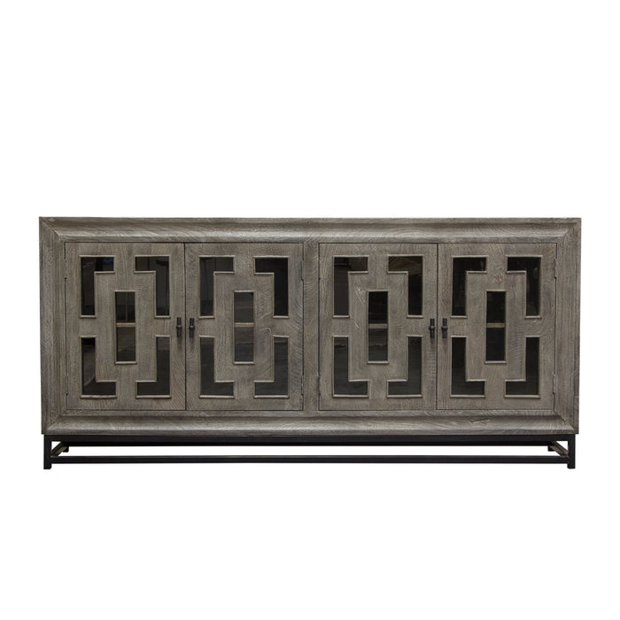 Bastille 76" 4-Door Solid Mango Wood Sideboard in Walnut Grey Finish w/ Black Iron Legs by Diamond Sofa image