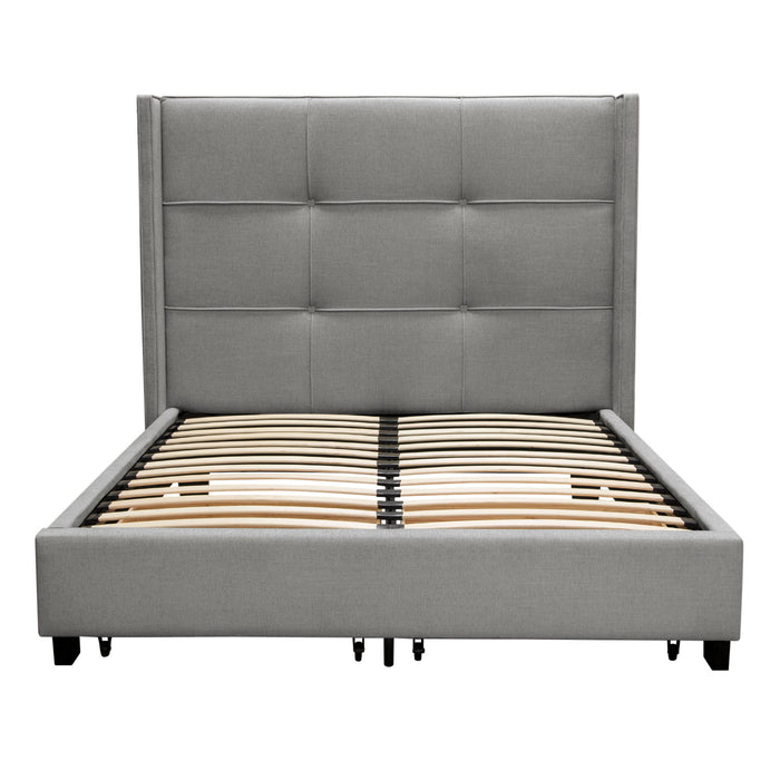 Beverly Eastern King Bed with Integrated Footboard Storage Unit & Accent Wings in Grey Fabric By Diamond Sofa image