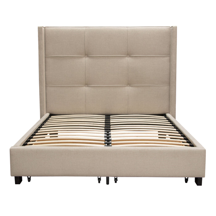 Beverly Queen Bed with Integrated Footboard Storage Unit & Accent Wings in Sand Fabric By Diamond Sofa image