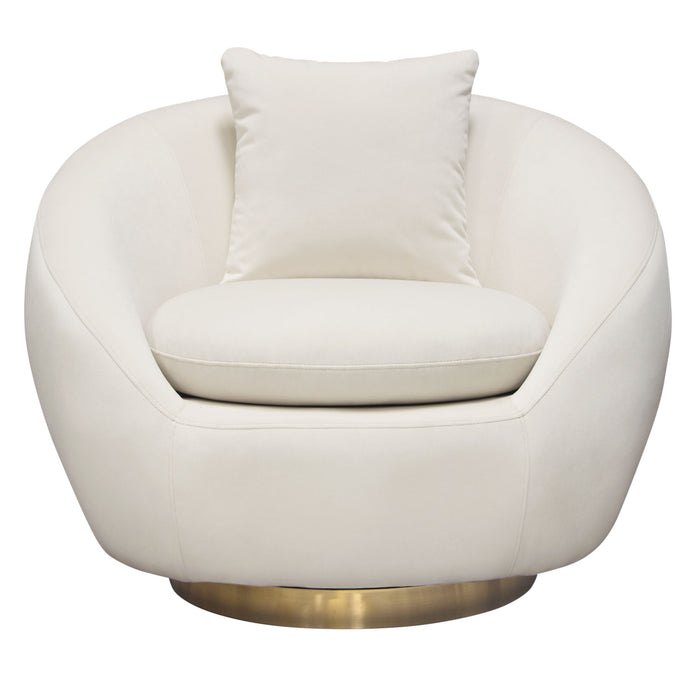 Celine Swivel Accent Chair in Light Cream Velvet w/ Brushed Gold Accent Band by Diamond Sofa image