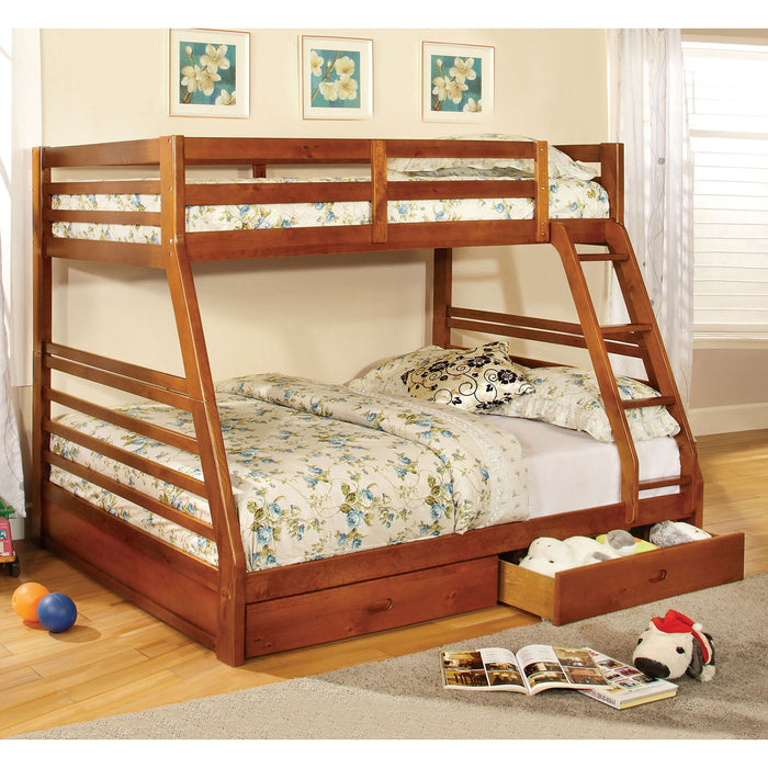 Dule Transitional Twin over Full Solid Wood Bunk Bed in Oak
