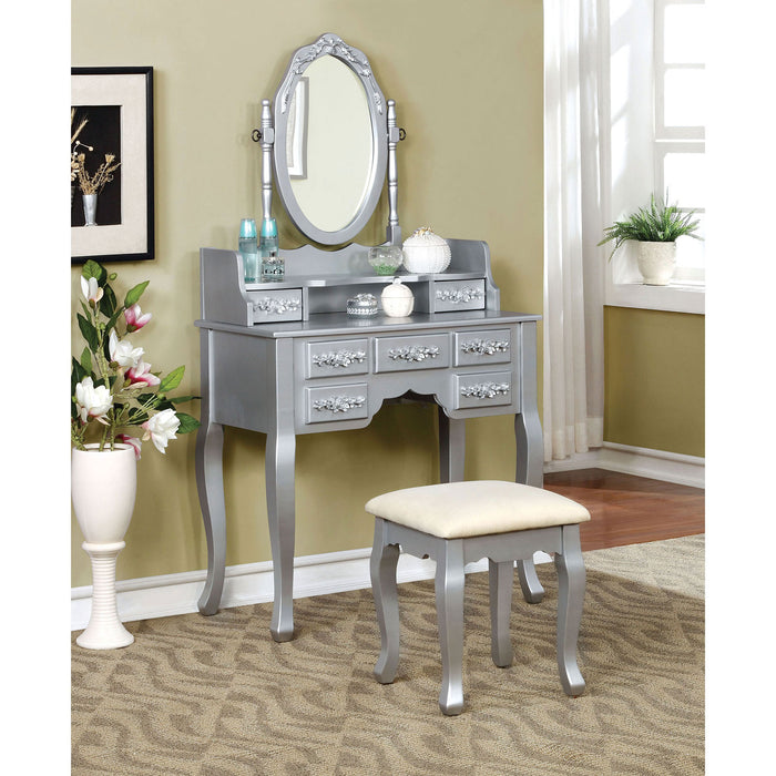 Cambriah Traditional Wood Vanity Set in Silver