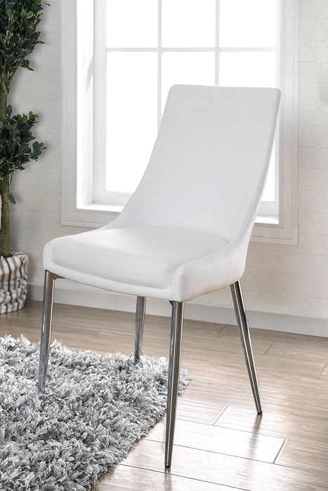 Eisen Contemporary Faux Leather Side Chairs in White (Set of 2)
