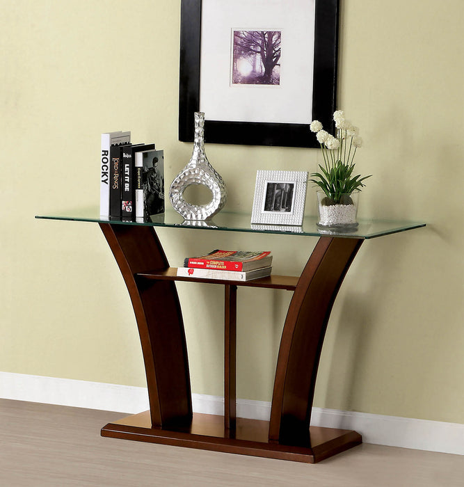Jillyn Contemporary Glass Top Console Table in Dark Cherry