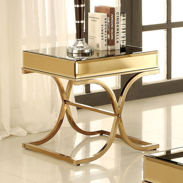 Lorrisa Contemporary Glass Top End Table in Brass