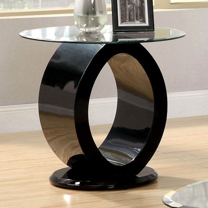 Lyndie Contemporary Glass Top End Table in Black