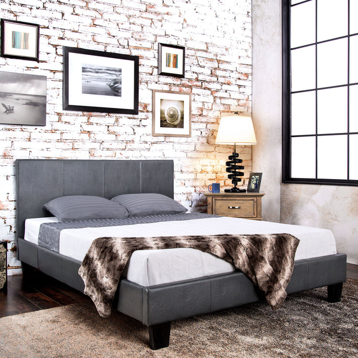Ameena Contemporary Faux Leather Eastern King Platform Bed in Gray