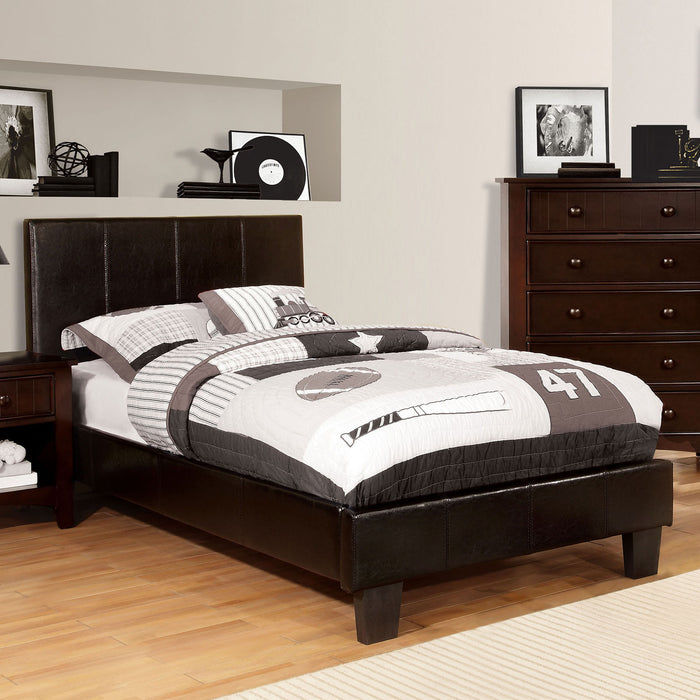 Ameena Contemporary Faux Leather Eastern King Platform Bed in Espresso