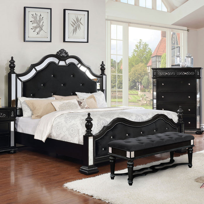Vabelle Traditional Padded Mirrored Queen Bed in Black