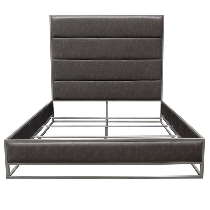Empire Eastern King Bed in Weathered Grey PU with Hand brushed Silver Metal Frame by Diamond Sofa image
