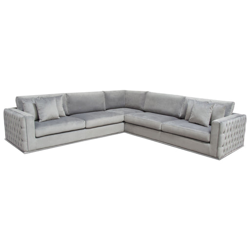 Envy 3PC Sectional in Platinum Grey Velvet with Tufted Outside Detail and Silver Metal Trim by Diamond Sofa image