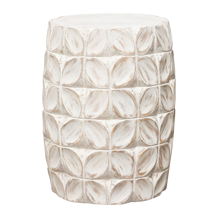 Fig Solid Mango Wood Accent Table in Distressed White Finish w/ Leaf Motif by Diamond Sofa image