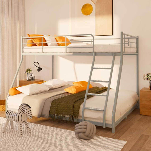 Twin over Full Metal Bunk Bed with Comfortable Rungs - Silver image