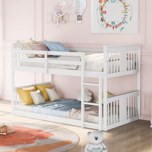 Twin over Twin Bunk Bed with Ladder - White image