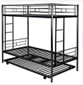 Twin over Twin Metal Bunk Bed with 2 Side Ladders, Safety Guard Rails and Twin Size Trundle Bed - Silver image