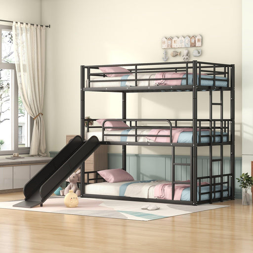 Twin Size Convertible Metal Bunk Bed with Ladders and Slide - Black image