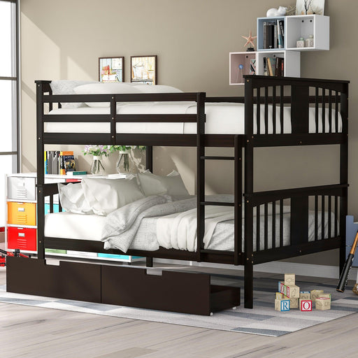 Full over Full Convertible Bunk Bed with Drawers and Ladder - Espresso image