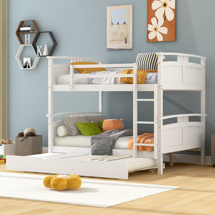 Full Over Full Convertible Bunk Bed into Beds with Twin Size Trundle - White image