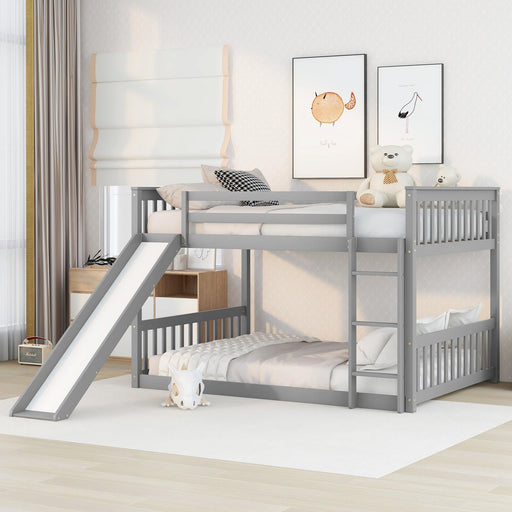 Full over Full Bunk Bed with Slide and Ladder - Gray image
