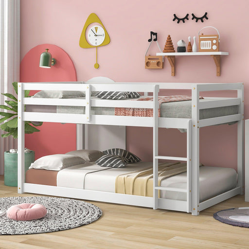 Twin over Twin Floor Bunk Bed with Ladder - White image
