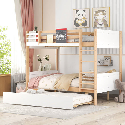 Full over Full Bunk Bed withStorage Shelves, Twin Size Trundle and Ladder - White image
