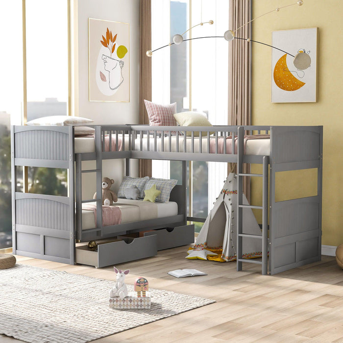 Twin over Twin Bunk Bed with Attached Loft Bed and Drawers - Gray image