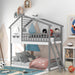 Twin Over Twin Low House Shaped Bunk Bed with Window and Ladder - Gray image
