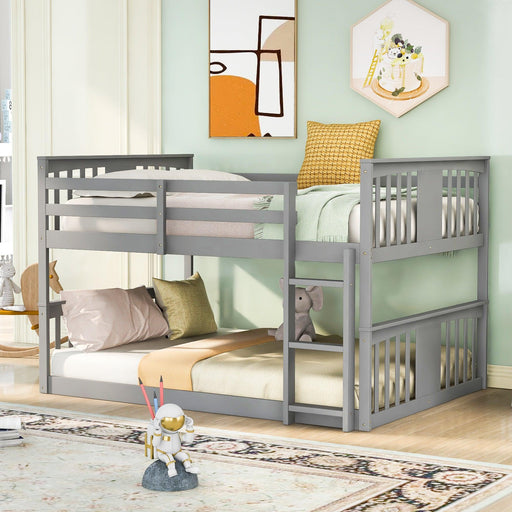 Full Over Full Low Bunk Bed with Ladder - Gray image