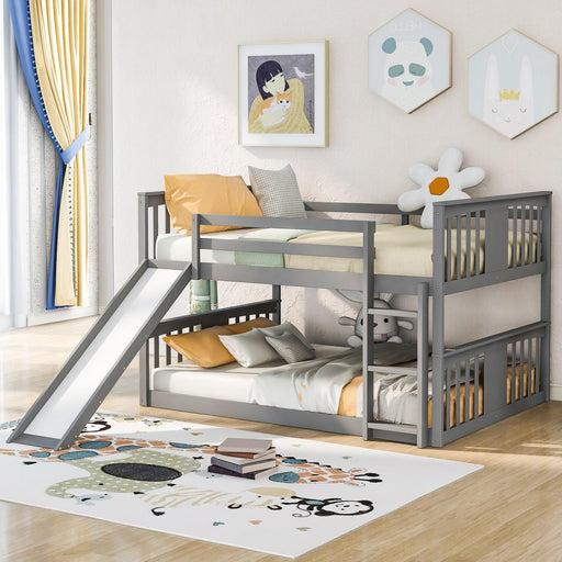 Full Over Full Bunk Bed with Ladder with Slide - Gray image