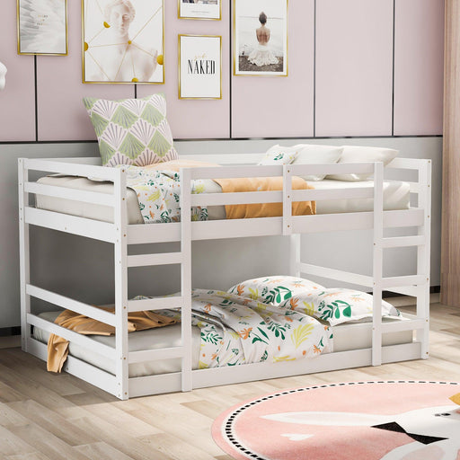Full Over Full Low Bunk Bed with Ladder - White image