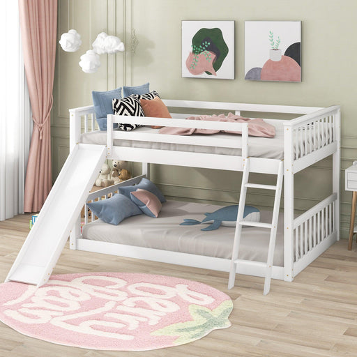 Full over Full Bunk Bed with Slide and Ladder - White image
