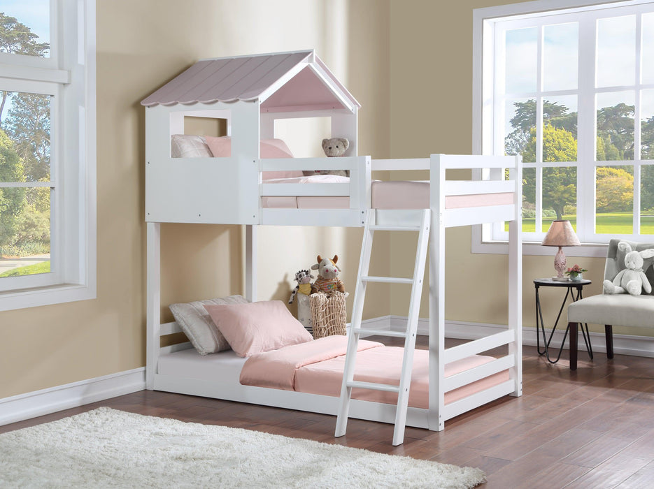 ACME Solenne Twin over Twin House Shaped Bunk Bed - White and Pink image