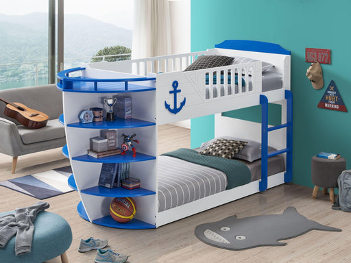 ACME Neptune Twin over Twin Boat Shaped Bunk Bed withStorage Shelves - Sky Blue image