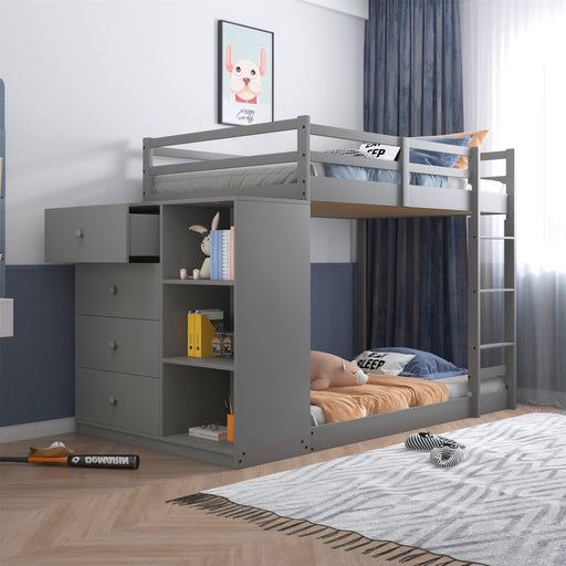 ACME Gaston Twin over Twin Low Bunk Bed with Cabinet - Gray Finish image